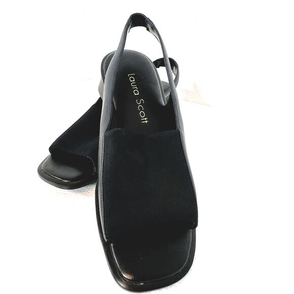 Laura Scott Women's 6M Fabula Black Open Toe Slingback Chunky Heel Sandals NEW - Picture 3 of 6